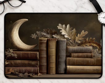 Vintage Book Moon Desk Mat - Cozy Library Mousepad for Book Lovers Gift for Readers Large Gaming Desk Pad Extended Keyboard Mat Decor