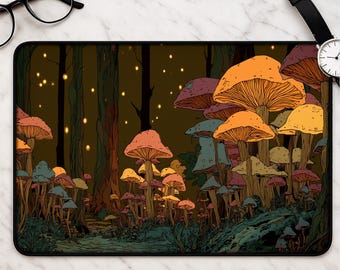Pilz Wald Schreibtischmatte Nacht - Leuchtpilz Fantasy Mousepad für Gamer Naturliebhaber Schreibtischmatte Geschenk Büro Gaming Pad