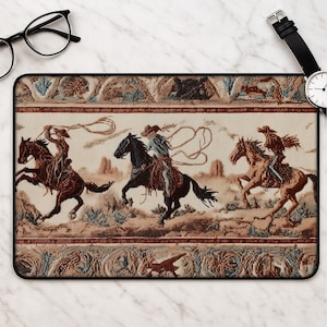 Western Cowboyhästar Skrivbordsmatta - Vintage Ranch Cactus Musmatta Musmatta Skrivbordsmatta Western Gåva för hästälskare och gamers Arbetsytor