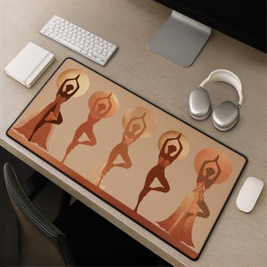 Boho Yoga Goddess Desk Mat - Meditation Mouse Pad for Wellness, Zen Workspace Decor, Mindfulness Gift for Women, Large Workspace
