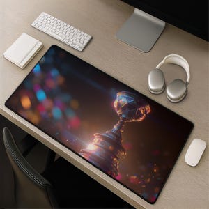 Holographic Trophy Gaming Desk Mat - extended mouse pad gold winner colorful esports gaming gift gamers will love large keyboard mouse mat