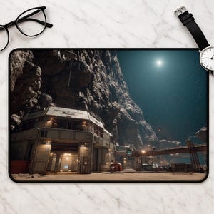 Asteroid Mining Desk Mat - Sci Fi ruimtestation battle scene gaming bureaumat grote muismat voor gamers verzamelaars kosmische kunstafdruk