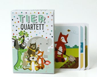 Tier-Quartett mit 32 Karten, Kartenspiel, Spiel, Spielen mit Kindern, Tierbilder, Tiere und Jahreszeiten lernen