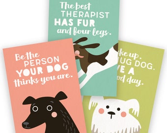 DOG LOVER postcard set, dog postcards, set of 3 postcards, dog illustration, dog drawing, vector art