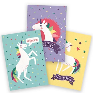 UNICORN LOVER postcard set, unicorn postcards, set of 3 postcards, unicorn illustration, unicorn drawing, vector art