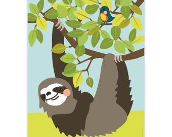 Sloth, art print, 8,3" x 11,7", poster, wall decoration, children's room, hangaround, kids, animals, playroom