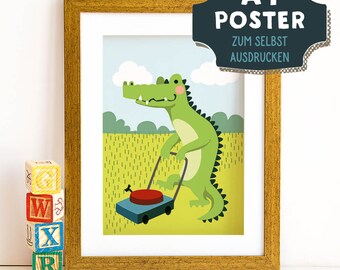 Printable animal poster "Crocodile in spring", Nursery decor, Nursery wall art, Animal prints for nursery, DIGITAL DOWNLOAD