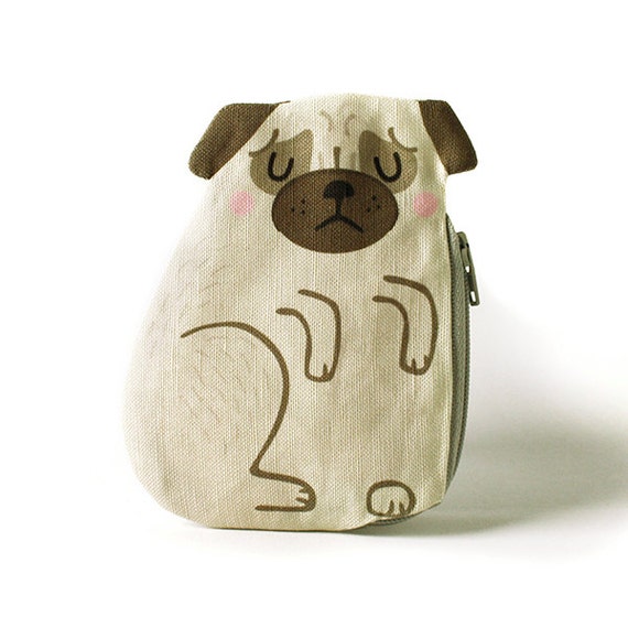 Pug Coin Purse Dog Cotton brown Etsy