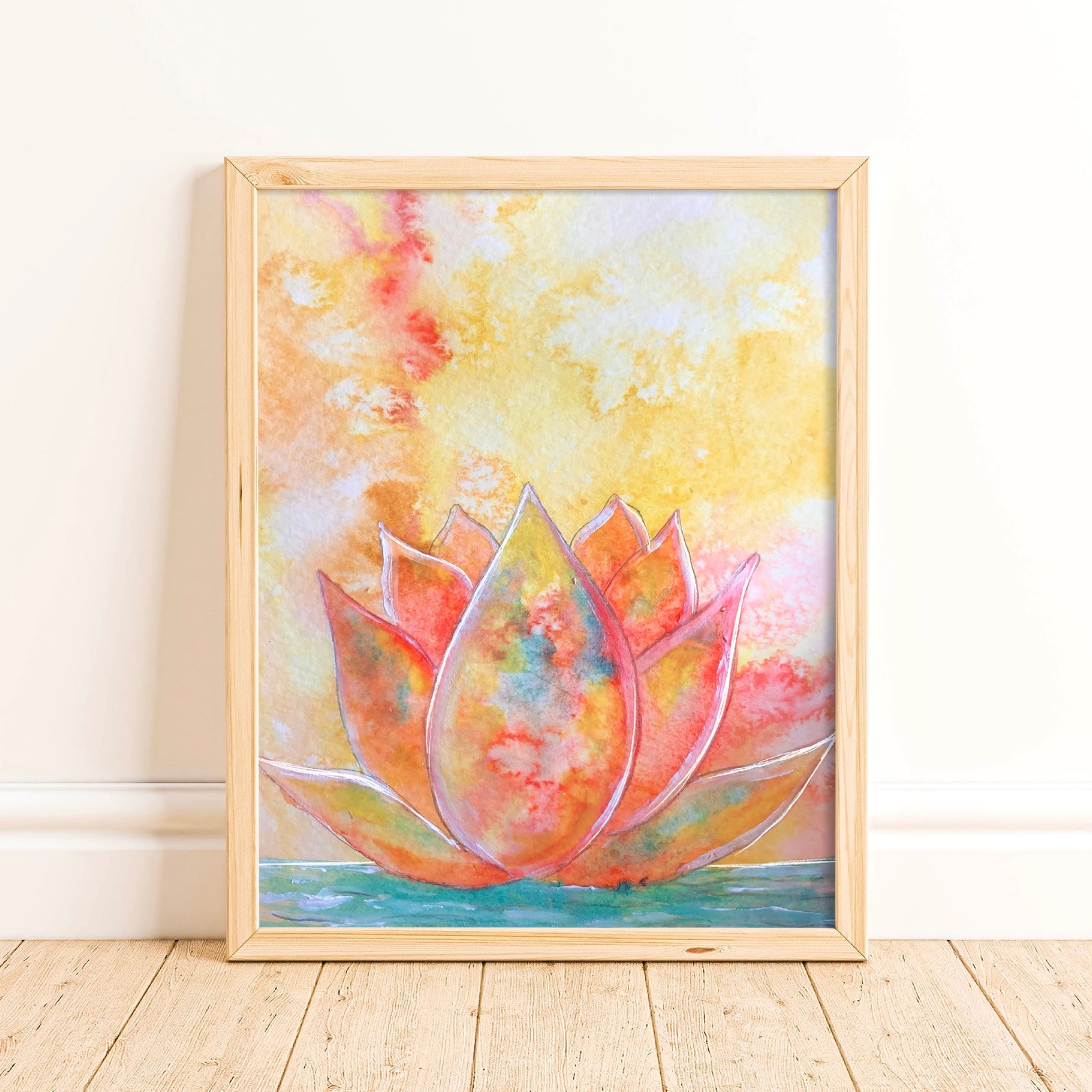 Watercolor Lotus Wall Art Painting Etsy