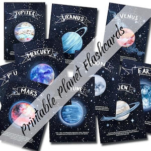 Printable digital planet posters and flashcards