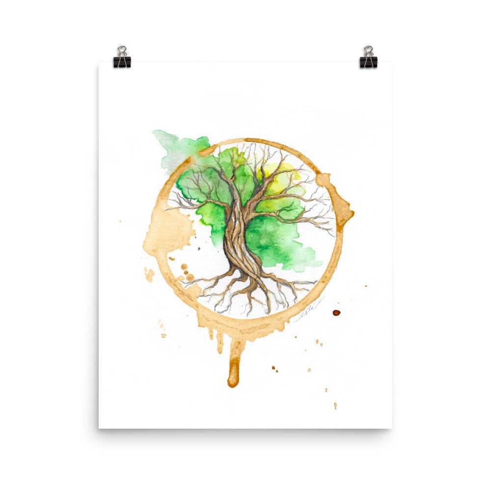 Print Tree of Life Coffee and Watercolor Painting Art Print - Etsy