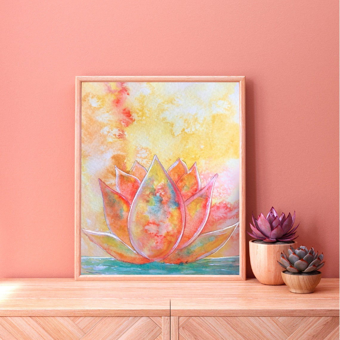 Watercolor Lotus Wall Art Painting Etsy