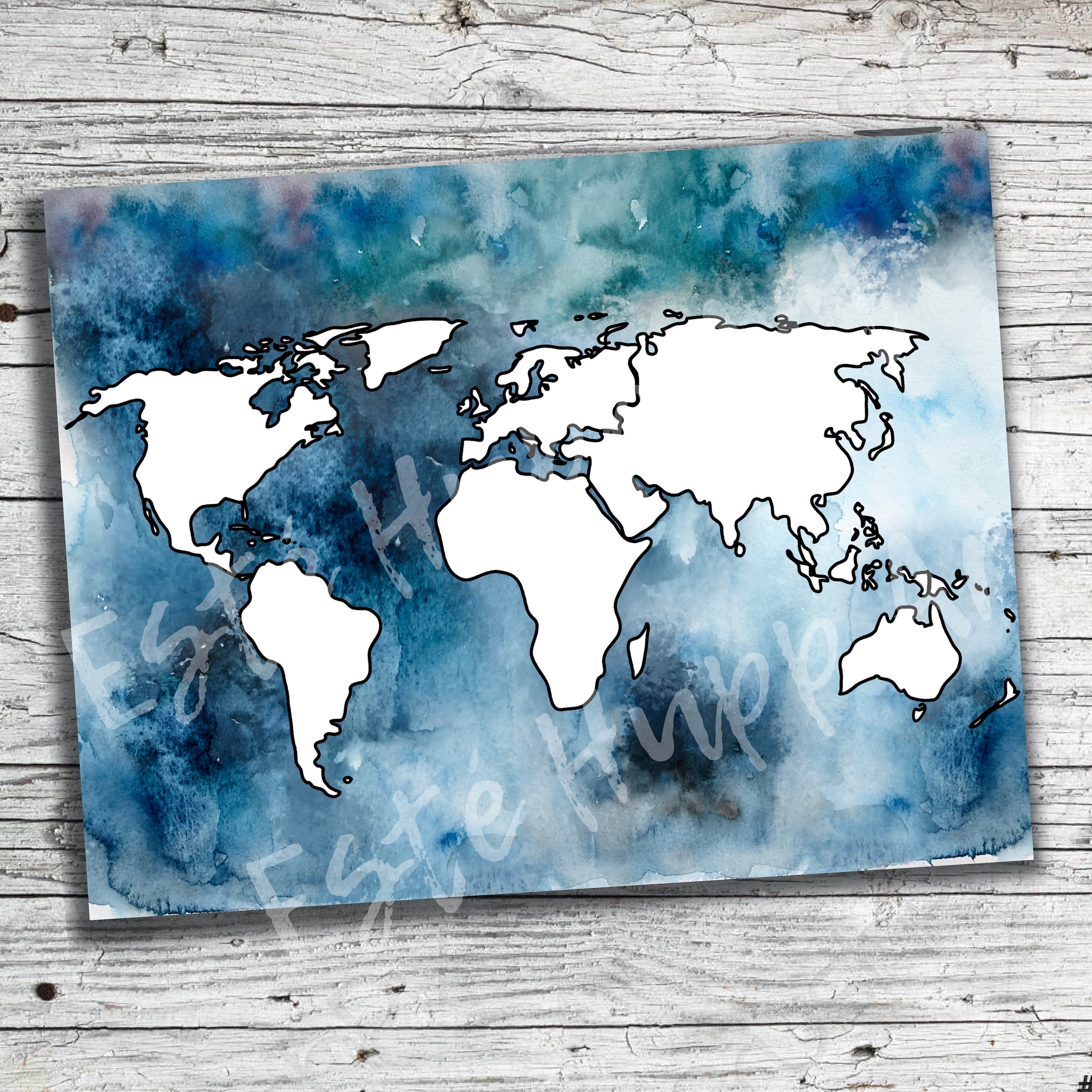 Blank Fill in World Map Printable Watercolor Color in - Etsy