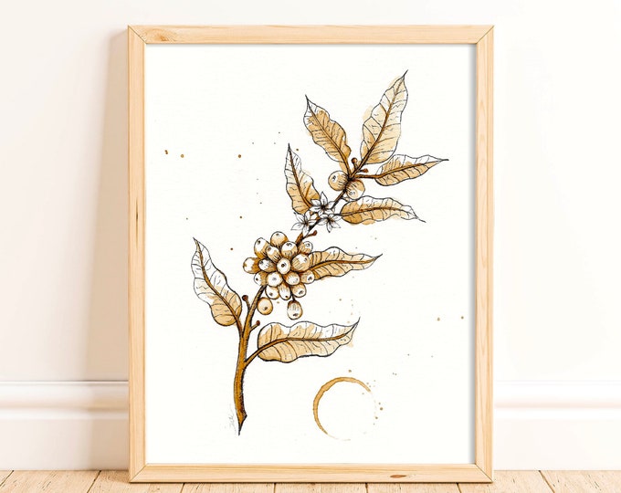 Print if Coffee branch painted with real coffee