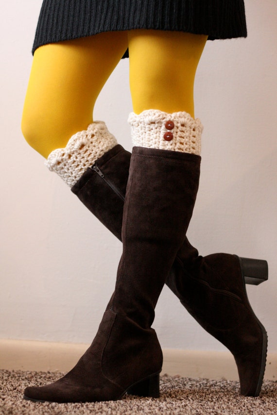 Items similar to Cream Boot Cuffs Boot Socks with Brown Buttons or in