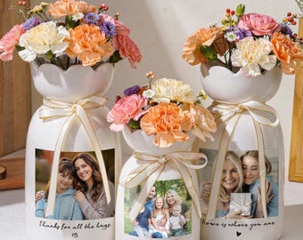 Custom Photo Vase for Mom,Personalized Photo Flower Vase, Portrait Ceramic Flower Vase, Mothers Day Gifts, Nana Photo Gifts, Birthday Gift