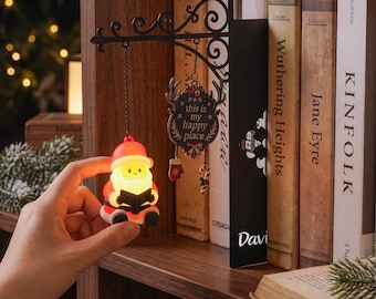 Lampe de bibliothèque de Noël personnalisée en métal, serre-livres lanterne suspendu pour étagère de Noël, cadeau de décoration de Noël