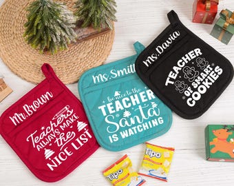 Personalized Teacher Pot Holder,Christmas Teacher Appreciation Gift,Teacher Pot Holder,Teacher Christmas Gift,Teacher Oven Mitt,Teacher Gift