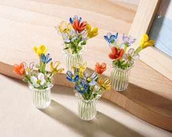 Mini Glass Flower Bouquet,Hand Blown Spring Flower,Unique Home Decor Gift, Miniature Glass Art,Birth Flower Gift,Gift For Her,Birthday Gift