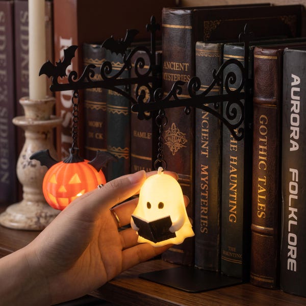 Halloween Bookshelf Lantern Bookend, Ghost Hanging Book Lantern, Gift for Book Lovers, Halloween Decor