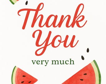 Tarjeta de agradecimiento de sandía – Diseño imprimible de fruta de verano – Descarga instantánea – “Muchas gracias” Acuarela