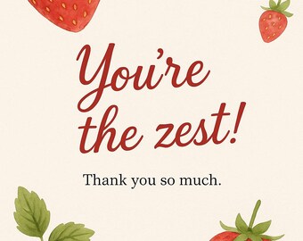 Tarjeta de agradecimiento de fresa – Imprimible – Tarjeta de fruta dulce – Descarga digital