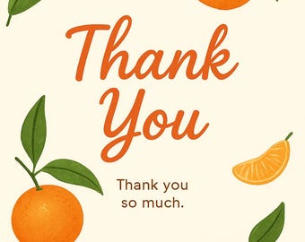Tarjeta de agradecimiento de mandarina – Tarjeta imprimible de fruta – Descarga instantánea – Diseño cítrico