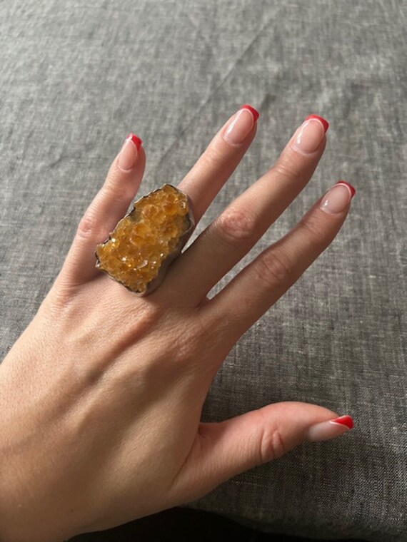 Druzy citrine statement ring size 6.5 - image 1