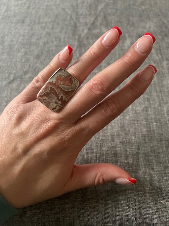 Jasper and sterling silver statement ring size 6.5 - image 2
