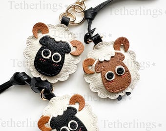 Hand-Stitched Leather Sheep Charm, Double-Sided Ram Bag Accessory
