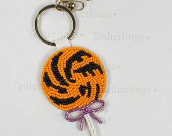 Halloween Candy Sucker Lollipop Clip Beaded Bag Charm: Handmade Key chain