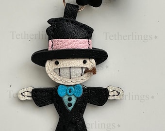 Hand-Stitched Genuine Leather Scarecrow Charm, Bag Purse Keychain Accessory