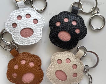 Paw Print Clip Genuine Leather Charm, Handmade Bag Purse Backpack Key Chain Cat Dog