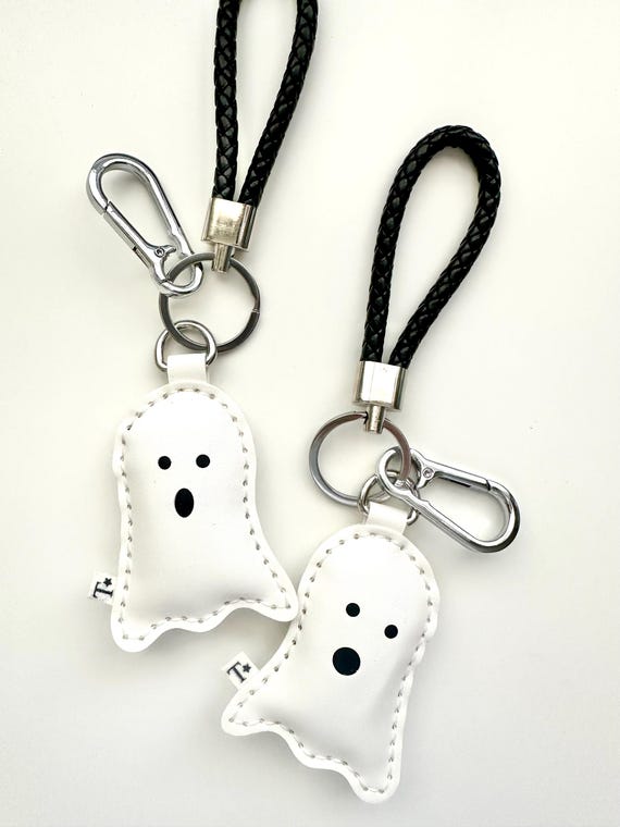 Exclusive Cute Spooky Ghost Halloween Vegan Leather, Handmade Bag Charm, Leather Handbag Purse Key Chain