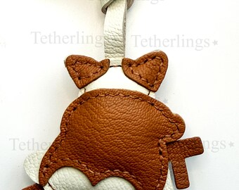 Ciondolo a forma di sederino di Corgi in vera pelle, portachiavi fatto a mano per borsa, zaino o pochette.