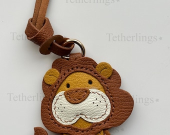 Little Lion Animal Genuine Leather Charm, Handmade Bag Charm, Handbag Purse Key Chain