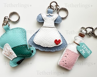 SHOP EXCLUSIVE Alice In Wonderland Genuine Leather Charm, Handmade Mad Hatter Drink Me Bottle
