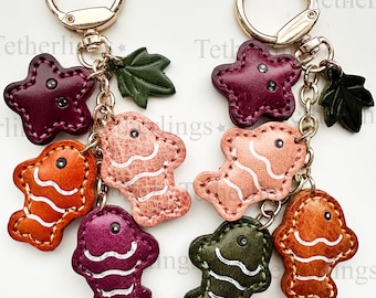 ¡ENVÍO RÁPIDO desde EE. UU.! Dije de cadena de pescado de cuero genuino, dije para bolso hecho a mano, llavero de cuero para bolso de mano.