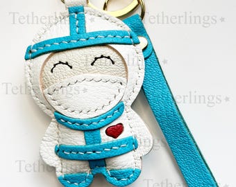 Leather Healthcare Bag Charm: Hand-Stitched Cowhide Keychain
