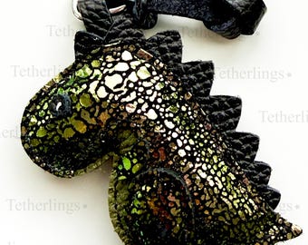 EXCLUSIVE Color! Mossbite Rexling Dinosaur Genuine Leather Charm, Handmade Bag Purse Backpack Key Chain