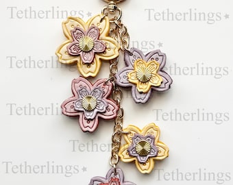Hand-Stitched Leather Flower Charm Keychain, Spring Bag Purse Accessory