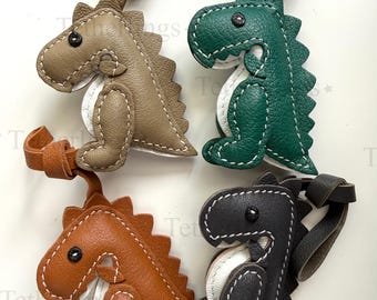 T-Rex Dino Dinosaur Genuine Leather Charm, Handmade Bag Purse Backpack Key Chain