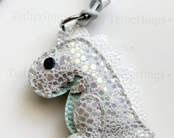 EXCLUSIVE Color! Opal Rexling Dinosaur Genuine Leather Charm, Handmade Bag Purse Backpack Key Chain
