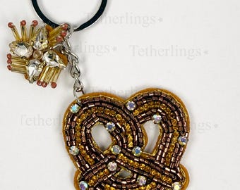 Pretzel Snack Beaded Bag Charm: Handmade Key chain