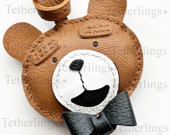 Teddy Bear Genuine Leather Bag Charm - Handmade Keychain