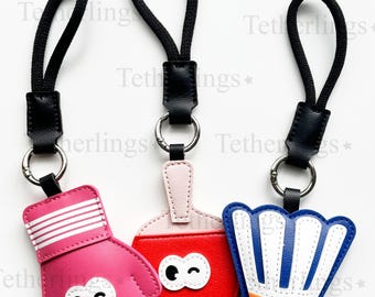 Vegan Leather Sports Bag Charm, Boxing, Badminton, Ping Pong Keychain