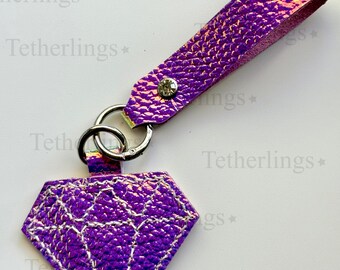 Iridescent Diamond and Wrist Strap Genuine Leather Charm, Handmade Bag Purse Backpack Key Chain