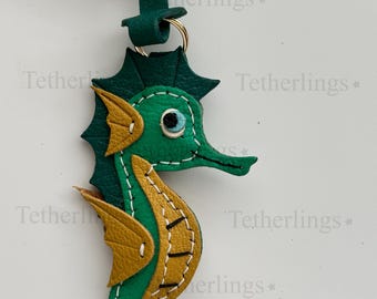 SHIPS QUICK From The US! Double Sided! Seahorse Ocean Genuine Leather Charm, Handmade Bag Charm, Leather Handbag Purse Key Chain