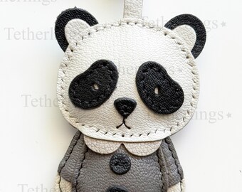 Hand-Stitched Genuine Leather Panda Charm, Backpack Purse Pendant