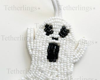 Spooky Ghost Beaded Bag Charm: Handmade Keychain Accessory